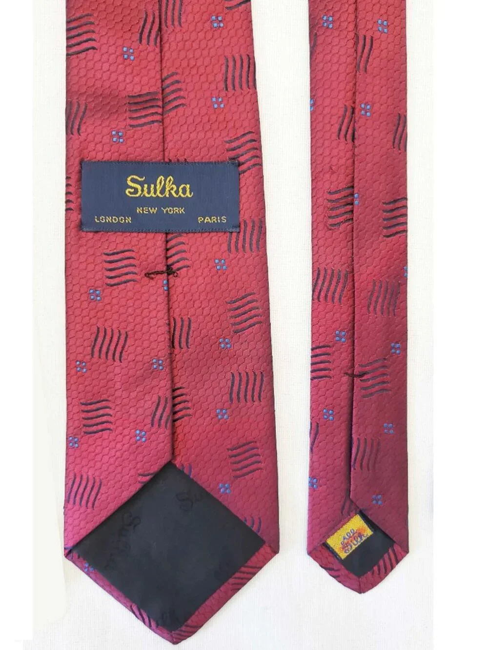 Sulka Men's Set of 3 100% Silk Tie Ties Blue Burgundy Brown